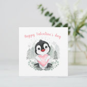 Schattige Penguin Meisje 1e Valentijnsdag Vierkant Kaart (Staand voorkant)