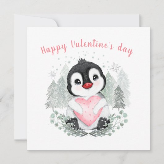 Schattige Penguin Meisje 1e Valentijnsdag Vierkant Kaart (Voorkant)