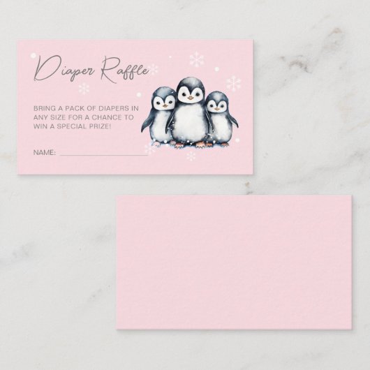 Schattige Penguin Roze Baby shower Luier Raffle Informatiekaartje (Voorkant / Achterkant)
