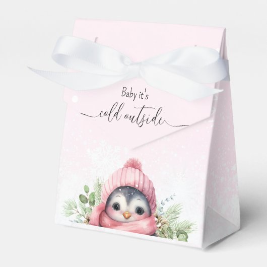Schattige Penguin Roze Meisje Baby shower Bedankdoosjes (Voorkant Zijde)