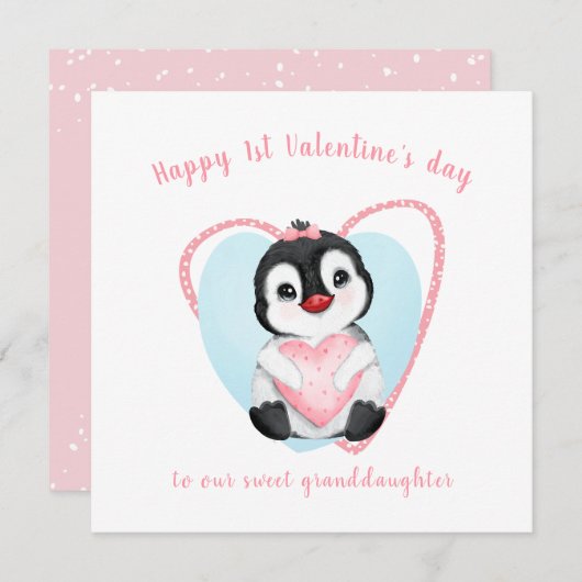 Schattige Penguin Roze Meisje Valentijnsdag Kaart (Voorkant / Achterkant)