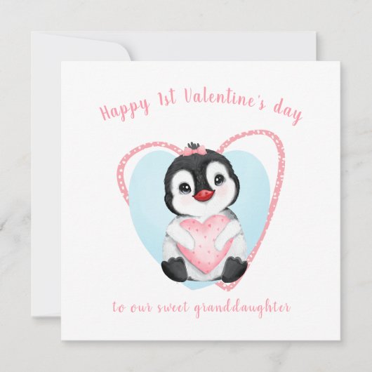 Schattige Penguin Roze Meisje Valentijnsdag Kaart (Voorkant)