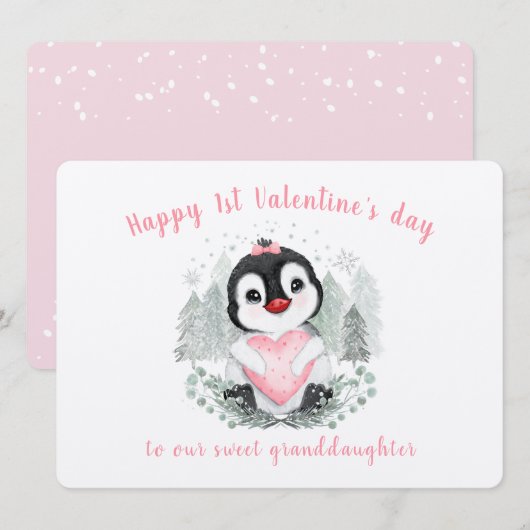 Schattige Penguin Roze  Valentijnsdag Kaart (Voorkant / Achterkant)