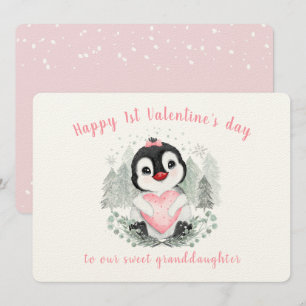 Schattige Penguin Roze  Valentijnsdag Kaart