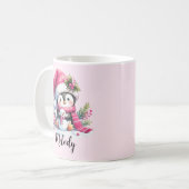 Schattige Penguin Script Naam Pink Christmas Koffiemok (Voorkant links)