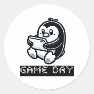 Schattige Penguin speelt een videogame - Game Day Ronde Sticker