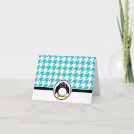 Schattige Penguin Turquoise Witte Houndstooth Kaar Bedankkaart