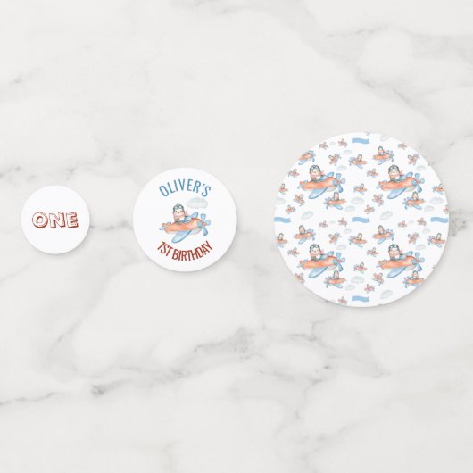 Schattige Penguin Vliegtuig Gepersonaliseerde Conf Confetti (Achterkanten)