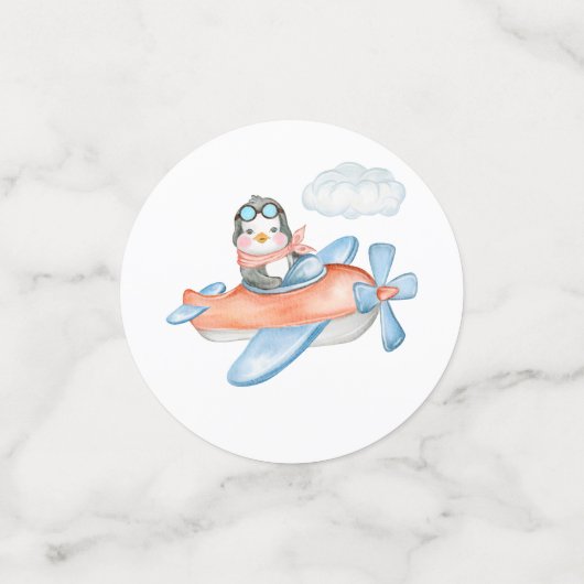 Schattige Penguin Vliegtuig Gepersonaliseerde Conf Confetti (Kleine voorkant)