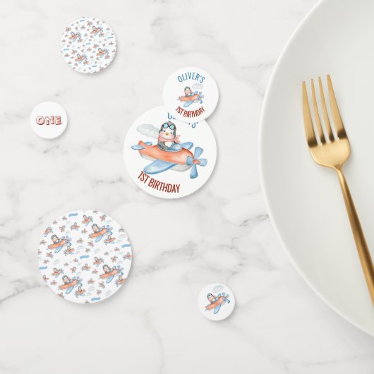 Schattige Penguin Vliegtuig Gepersonaliseerde Conf Confetti (Groep)