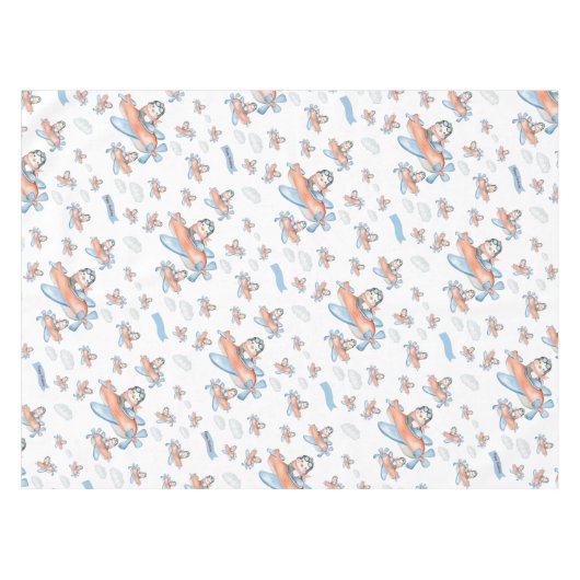 Schattige Penguin Vliegtuig Verjaardagsfeest Tafelkleed (Voorkant (Horizontaal))