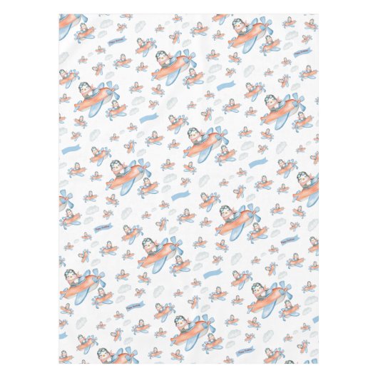 Schattige Penguin Vliegtuig Verjaardagsfeest Tafelkleed (Voorkant)