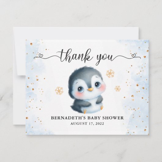 Schattige Penguin Winter Baby shower Dank je kaart (Voorkant)
