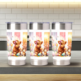 Schattige Penseelstreek Paas Highland Koe 20oz Geïsoleerde Drinkbeker