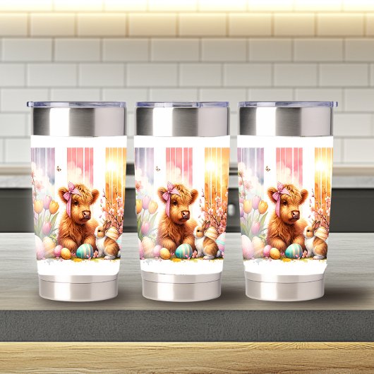 Schattige Penseelstreek Paas Highland Koe 20oz Geïsoleerde Drinkbeker