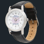 Schattige Pensioen Watch Science Teacher Personali Horloge<br><div class="desc">Schattige, modern pensioneringshorloge met een gepersonaliseerde naam voor een wetenschapsleraar van iemand van een ander beroep. Vergeet niet om "Mary Anne Williams" te veranderen in de volledige naam, voornaam of initialen van de gepensioneerde persoon. Het achtergrond afbeelding is een bloemenillustratie (een paarse bloem). Je kunt het houden zoals het is...</div>