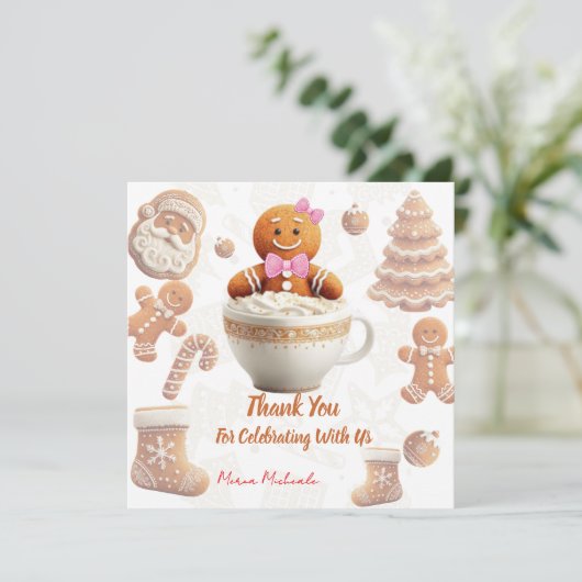 Schattige peperkoek cookie kinderfeestje bedankkaart (Staand voorkant)
