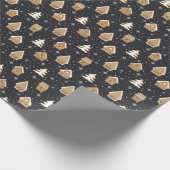 Schattige peperkoek dorp voor bomen Blauwe kerst Cadeaupapier (Hoek)