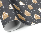 Schattige peperkoek dorp voor bomen Blauwe kerst Cadeaupapier (Rol Hoek)