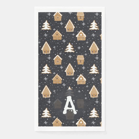 Schattige peperkoek dorp voor bomen Blauwe kerst Servet (Voorkant)