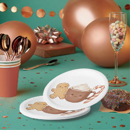 Schattige peperkoek en warme chocolademelk Kerstpr Papieren Bordje