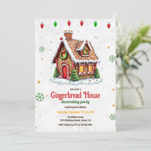 Schattige peperkoek huis decoreren kerstfeest kaart (Staand voorkant)