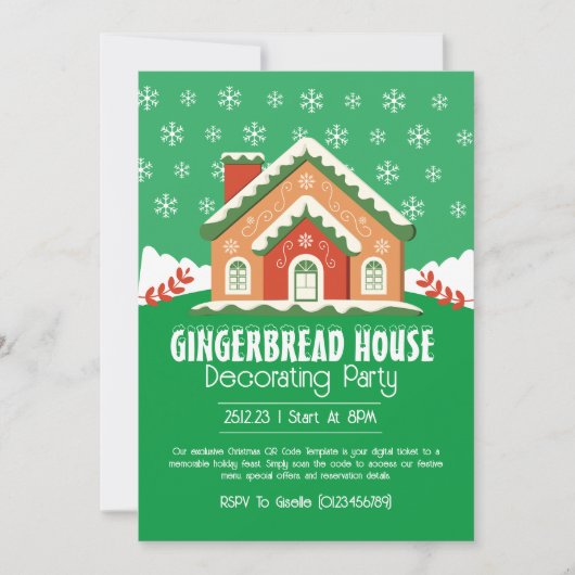 Schattige peperkoek huis decoreren partij kaart (Voorkant)