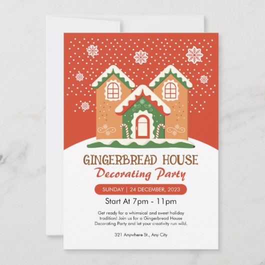 Schattige peperkoek huis decoreren partij kaart (Voorkant)