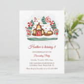 Schattige peperkoek huis decoreren verjaardagsfees kaart (Staand voorkant)