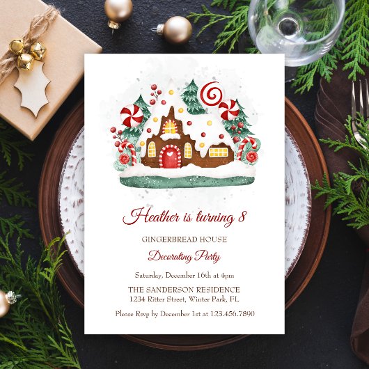 Schattige peperkoek huis decoreren verjaardagsfees kaart