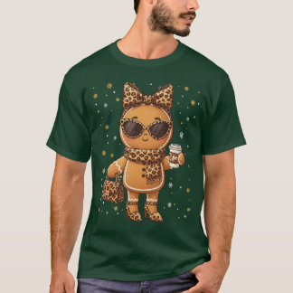 Schattige peperkoek luipaard kerst Kerstmis meisje T-shirt