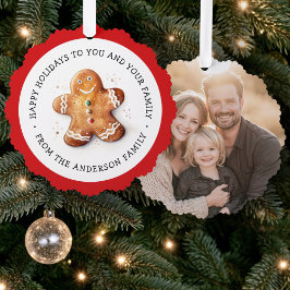 Schattige peperkoek man en foto fijne feestdagen ornament kaart