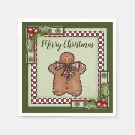 Schattige peperkoek Man en Holly Merry Christmas Servet