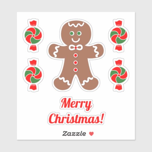 Schattige peperkoek Man en pepermunt Snoep Sticker (Vel)