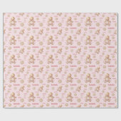 Schattige peperkoek man meisje roze naam kerst cadeaupapier (Vlak)