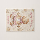 Schattige peperkoek man meisje roze naam kerst legpuzzel (Horizontaal)