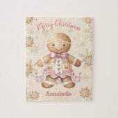Schattige peperkoek man meisje roze naam kerst legpuzzel (Verticaal)