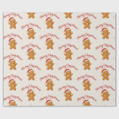 Schattige peperkoek man met kerstmuts - cadeaupapier (Vlak)