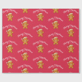 Schattige peperkoek man met kerstmuts -  cadeaupapier (Vlak)