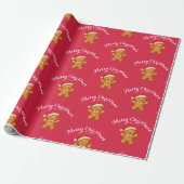 Schattige peperkoek man met kerstmuts -  cadeaupapier (Uitgerold)