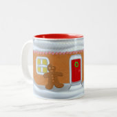 Schattige peperkoek man monogram grappig kerst tweekleurige koffiemok (Voorkant links)