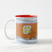 Schattige peperkoek man monogram grappig kerst tweekleurige koffiemok (Links)