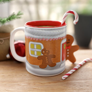 Schattige peperkoek man monogram grappig kerst tweekleurige koffiemok