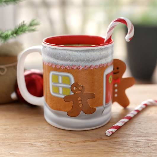Schattige peperkoek man monogram grappig kerst tweekleurige koffiemok