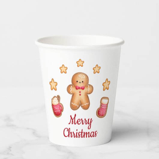 Schattige peperkoek Man Vrolijk Kerstfeest Papieren Bekers (Achterkant)