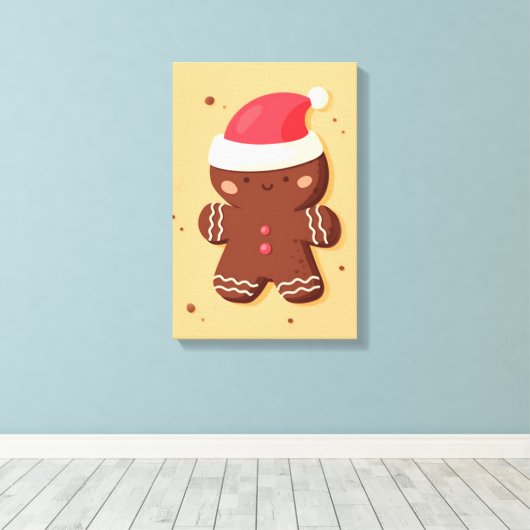 Schattige peperkoek met een kerstmuts canvas afdruk (Insitu (Houten vloer))