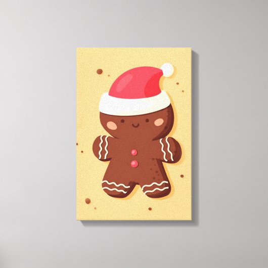 Schattige peperkoek met een kerstmuts canvas afdruk (Voorkant)