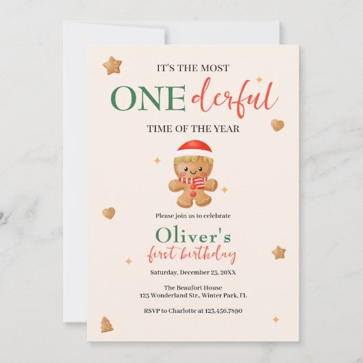 Schattige peperkoek Onederful Christmas 1st Verjaa Kaart (Voorkant)