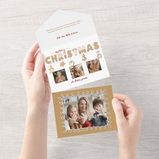 Schattige peperkoek Vrolijk kerstfeest Multiphoto All In One Uitnodiging (Afscheurbaar)