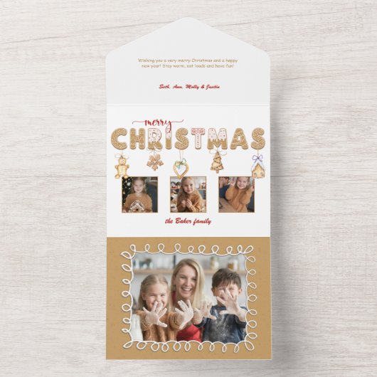 Schattige peperkoek Vrolijk kerstfeest Multiphoto All In One Uitnodiging (Binnen)